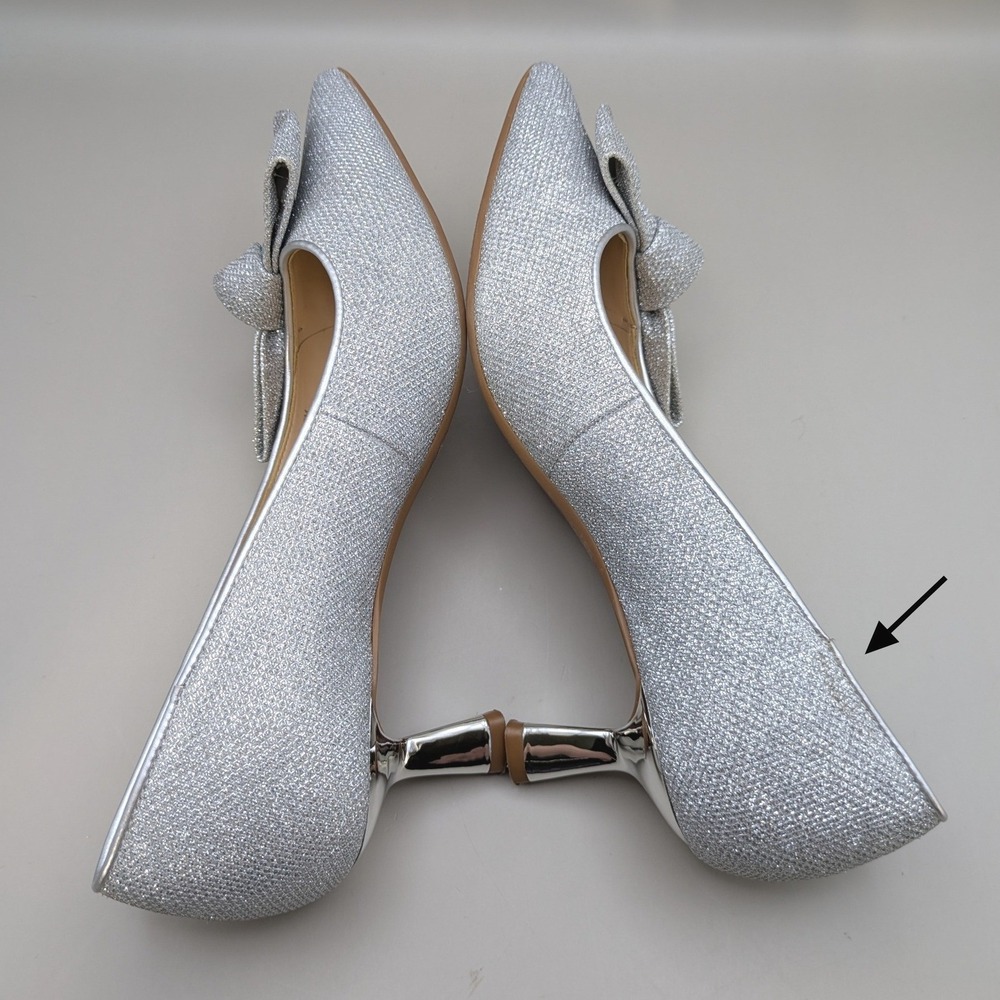 Alex Marie Silver Glitter Bow Pointed Toe Kitten Heel Pumps Womens Size 7.5M - Picture 6 of 10